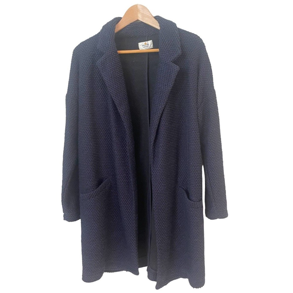 Marine Layer Blue Birdseye Duster Shacket Coatigan Sweater Womens Size Large